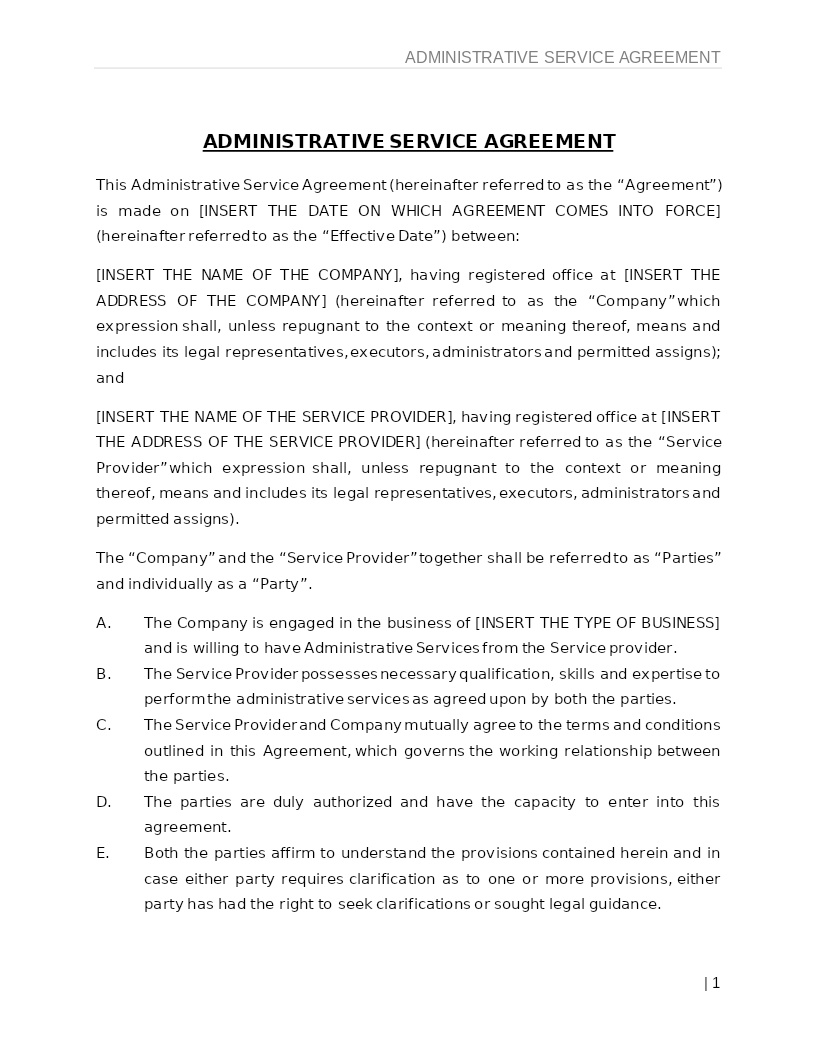 ADMINISTRATIVE SERVICE AGREEMENT