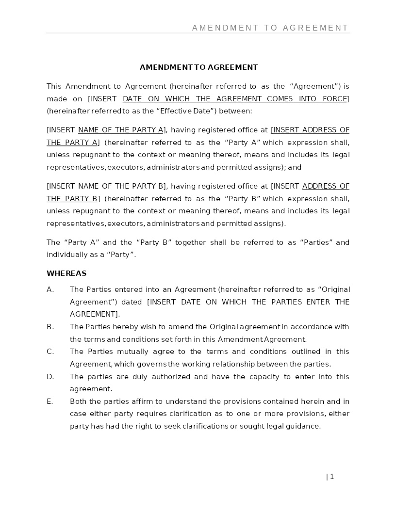 AMENDMENT TO AGREEMENT