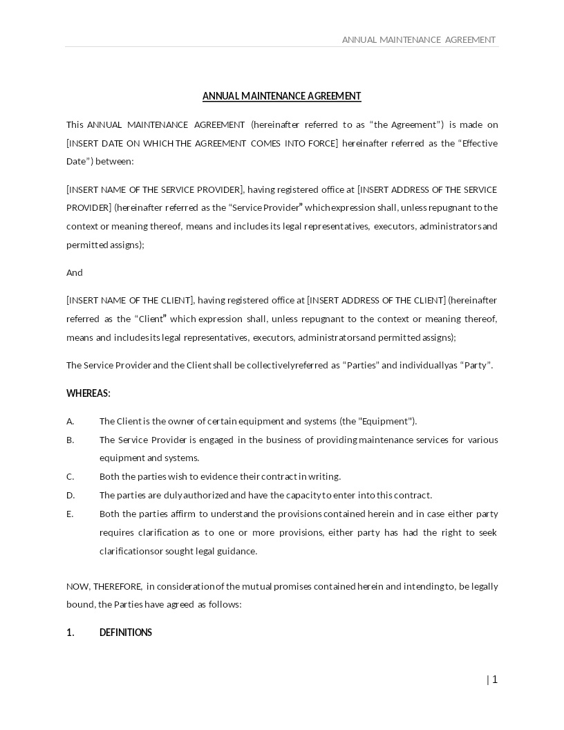 ANNUAL MAINTENANCE AGREEMENT
