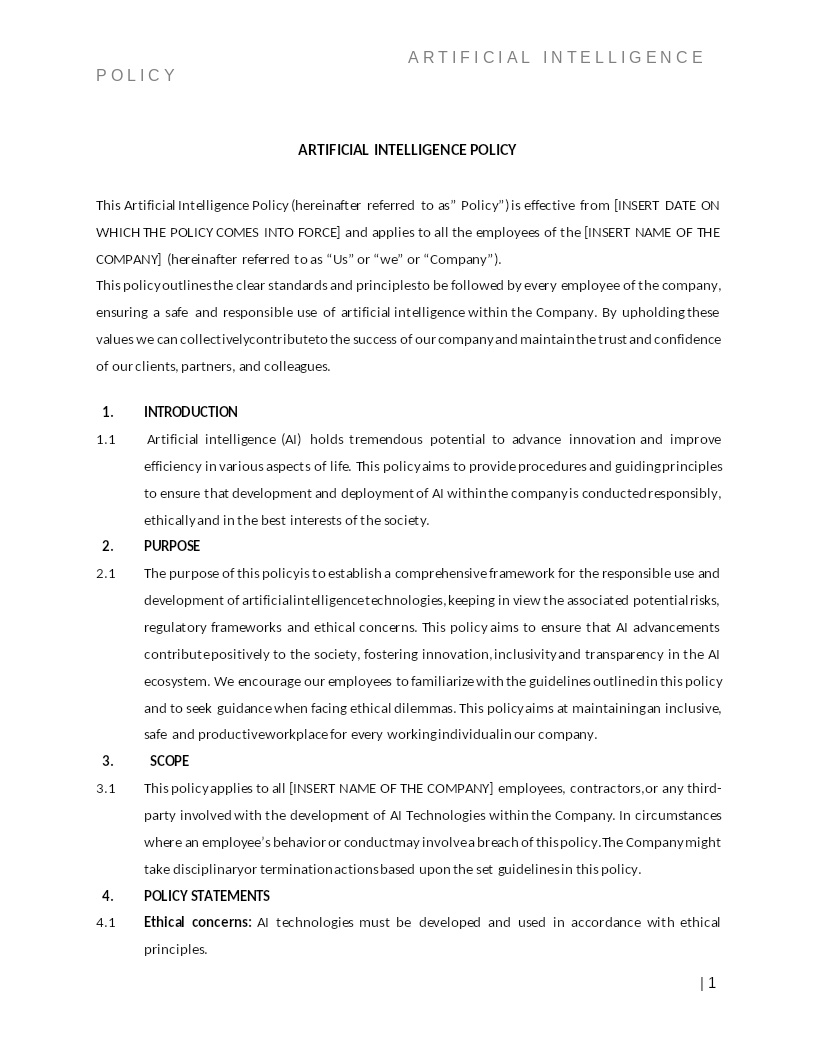 ARTIFICIAL INTELLIGENCE POLICY
