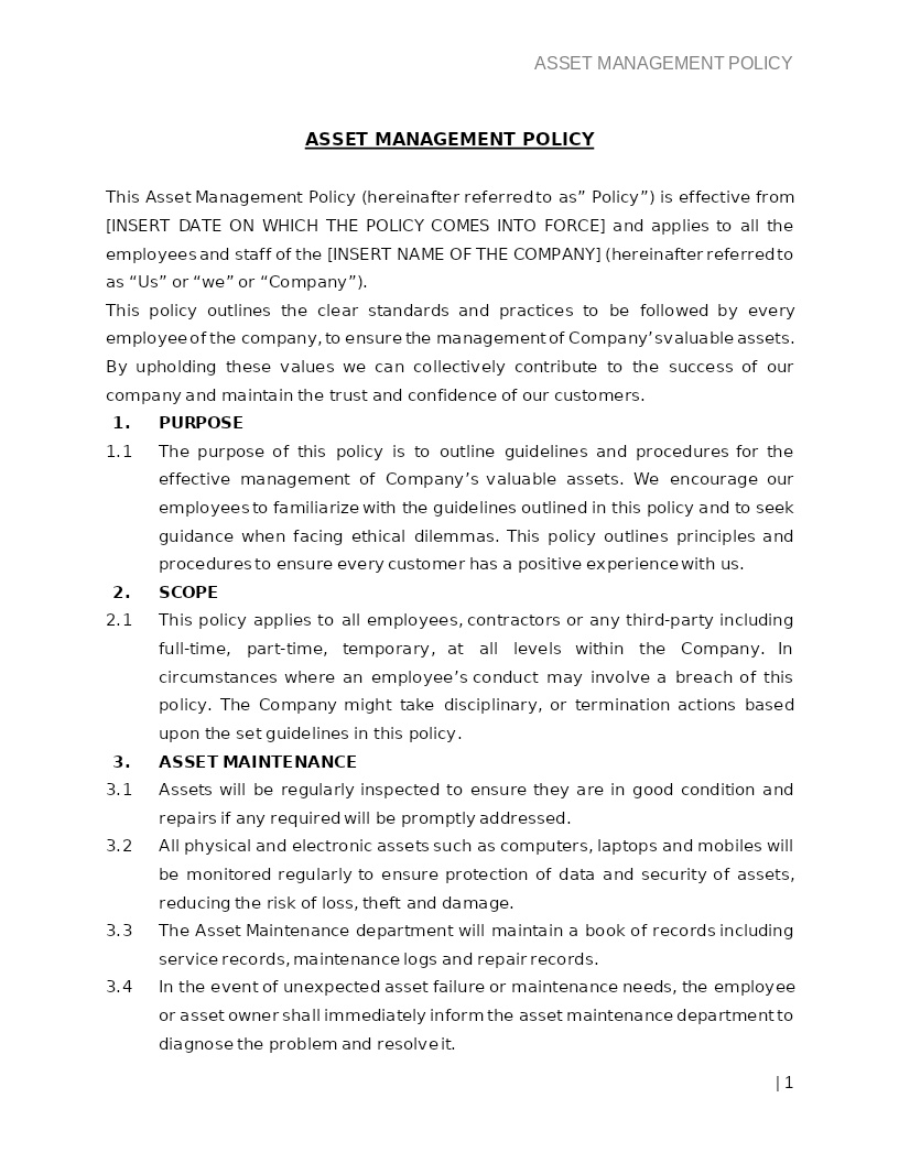 ASSET MANAGEMENT POLICY