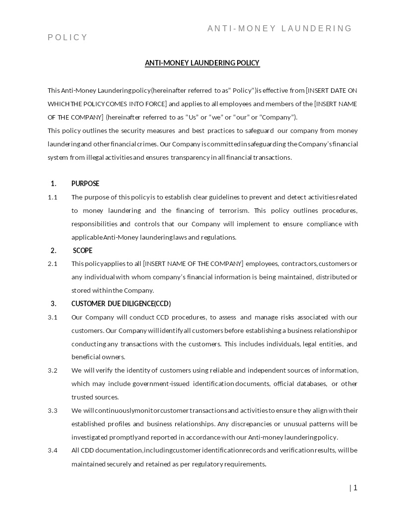 ANTI-MONEY LAUNDERING POLICY