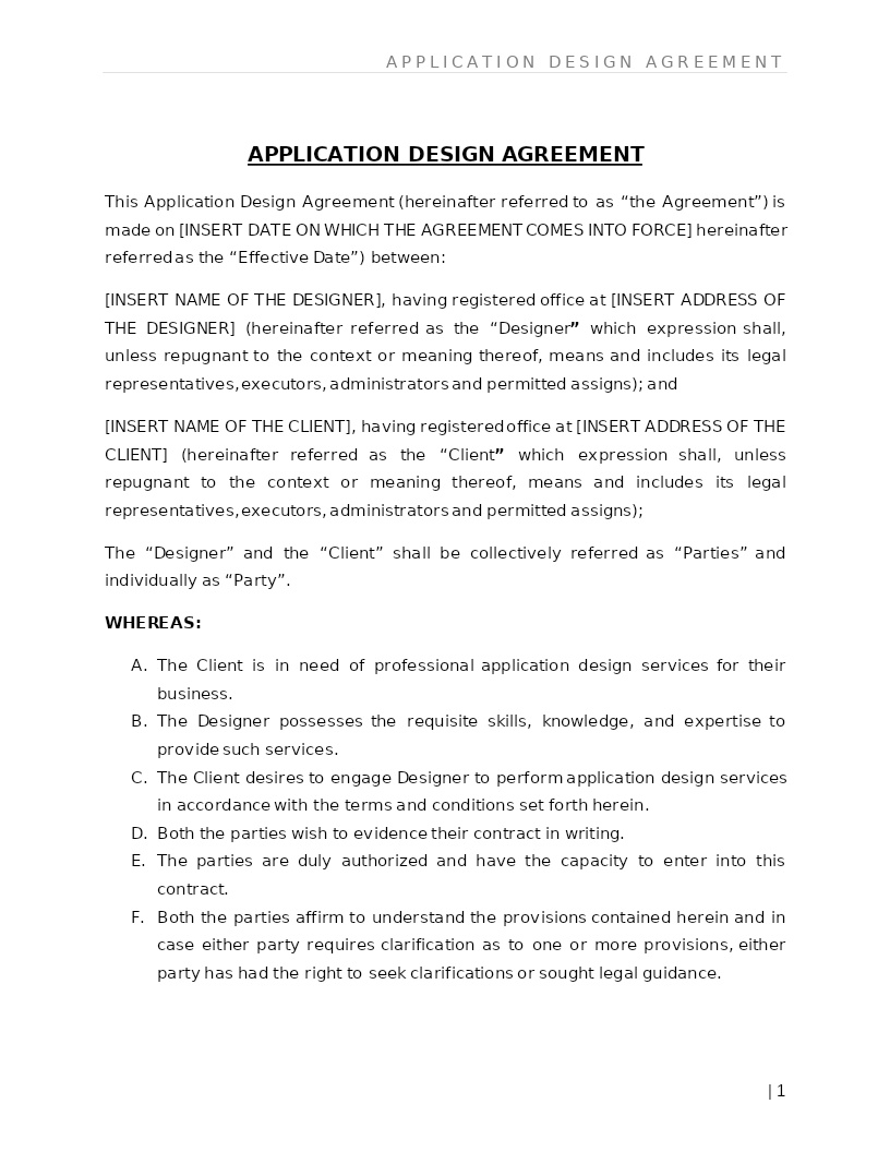 APPLICATION DESIGN AGREEMENT