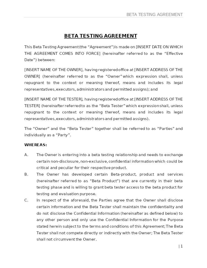 BETA TESTING AGREEMENT