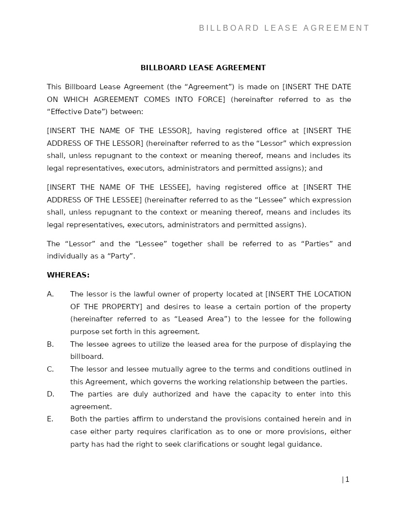 BILLBOARD LEASE AGREEMENT