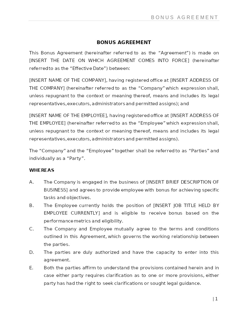 BONUS AGREEMENT