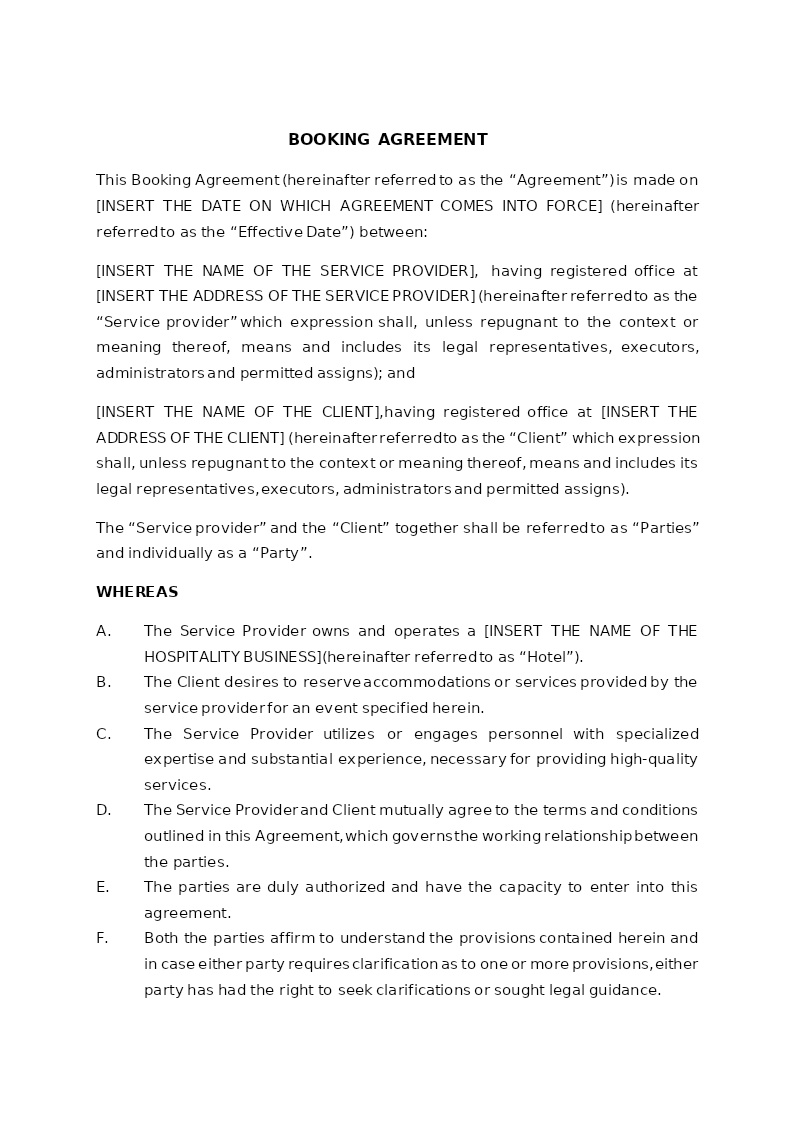 BOOKING AGREEMENT