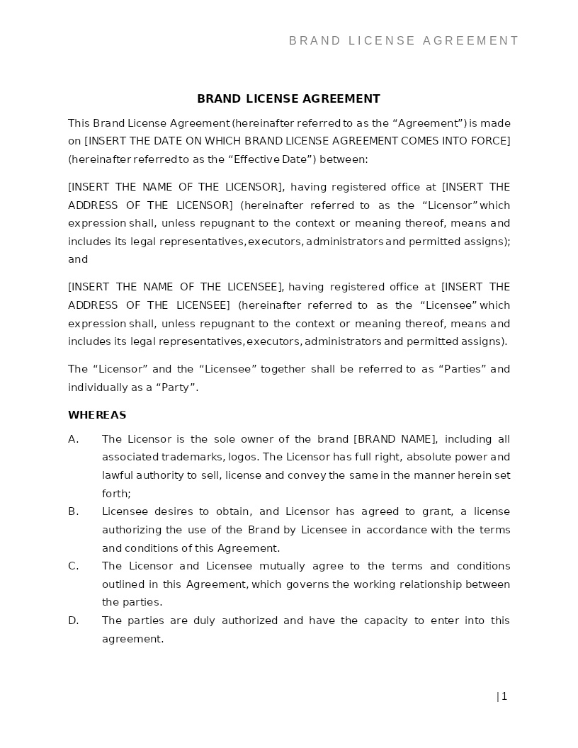BRAND LICENSE AGREEMENT