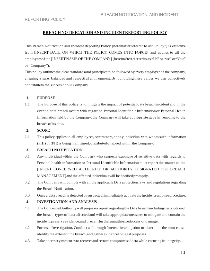 BREACH NOTIFICATION AND INCIDENT REPORTING