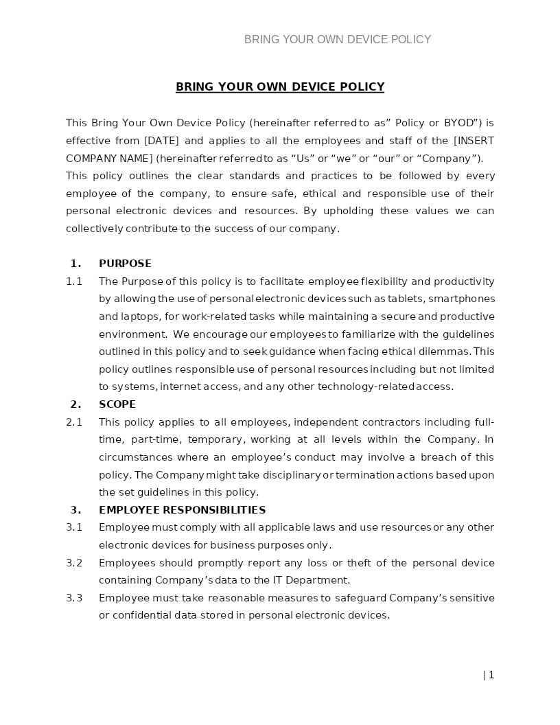 BRING YOUR OWN DEVICE POLICY