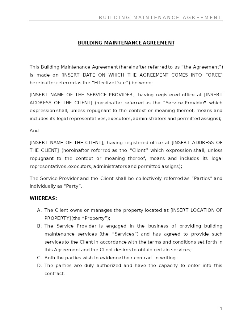 BUILDING MAINTENANCE AGREEMENT