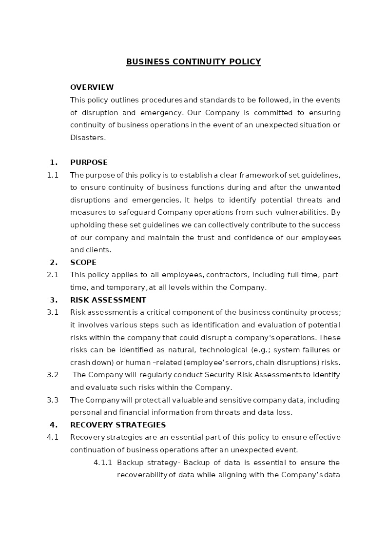 BUSINESS CONTINUITY POLICY