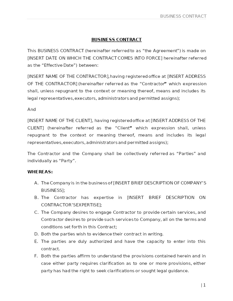 BUSINESS CONTRACT