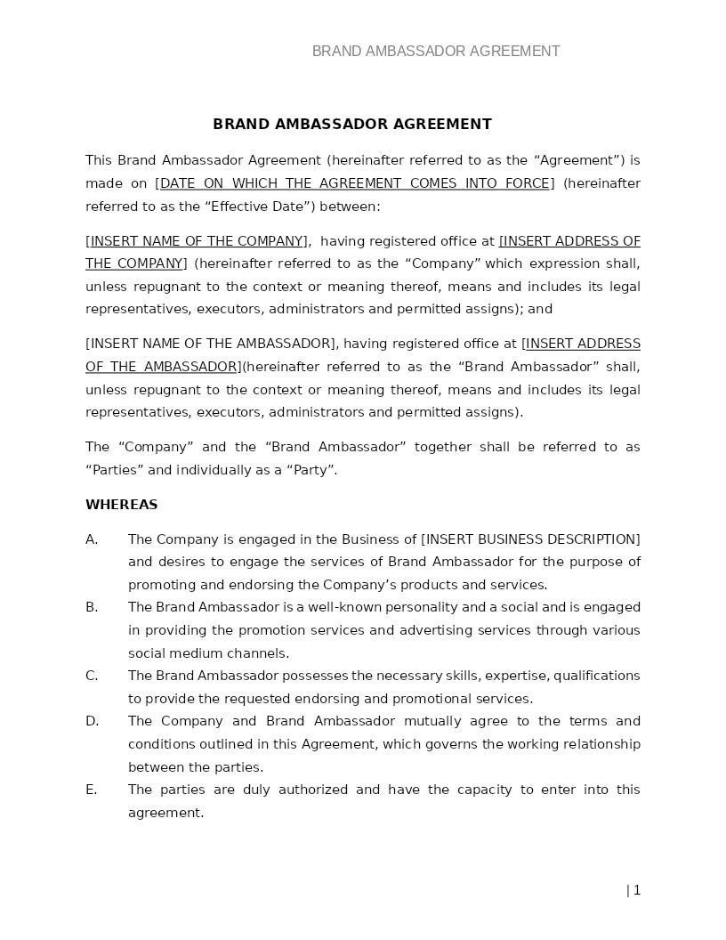 BRAND AMBASSADOR AGREEMENT