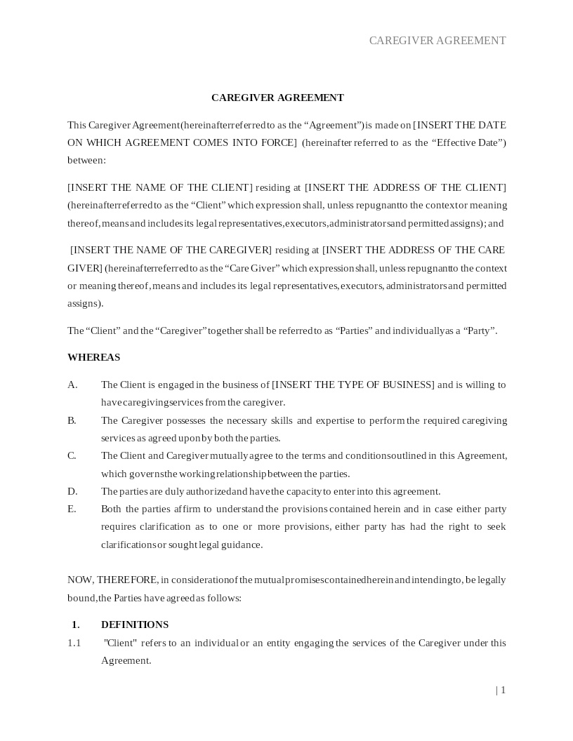 CAREGIVER AGREEMENT
