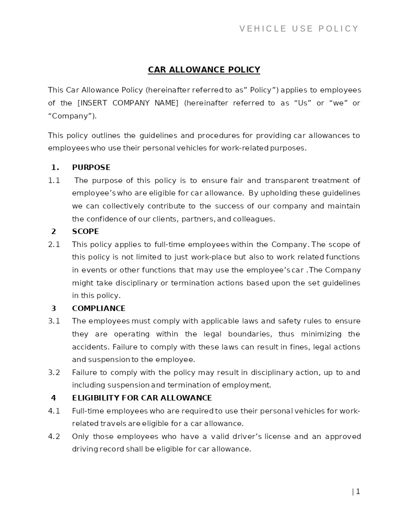 CAR ALLOWANCE POLICY