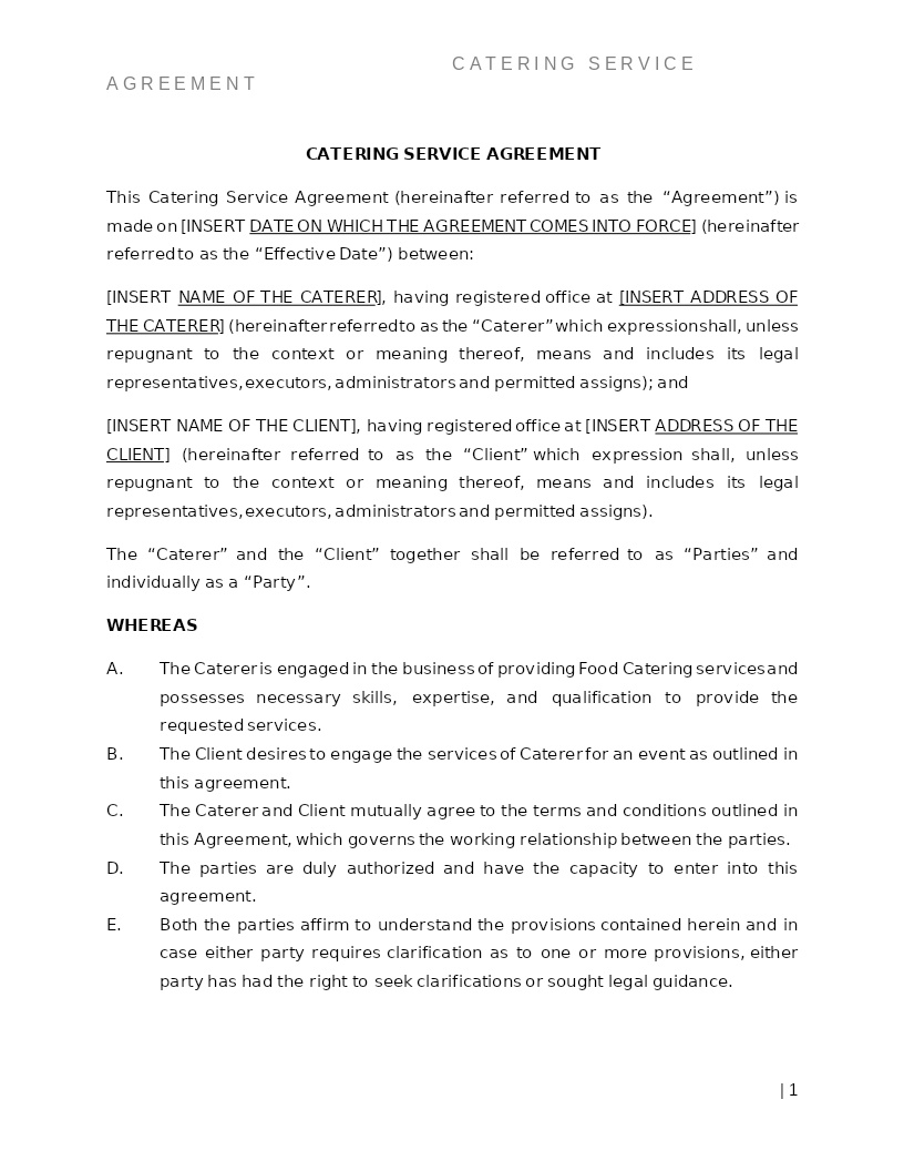 CATERING SERVICE AGREEMENT