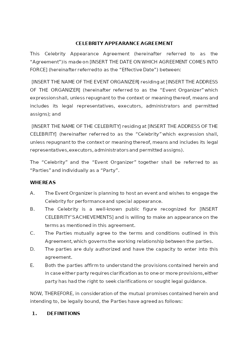 CELEBRITY APPEARANCE AGREEMENT