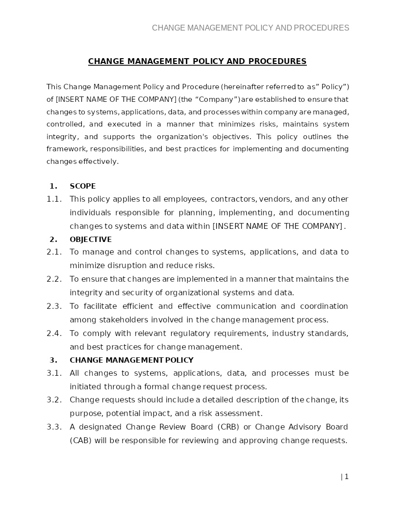 CHANGE MANAGEMENT POLICY AND PROCEDURES