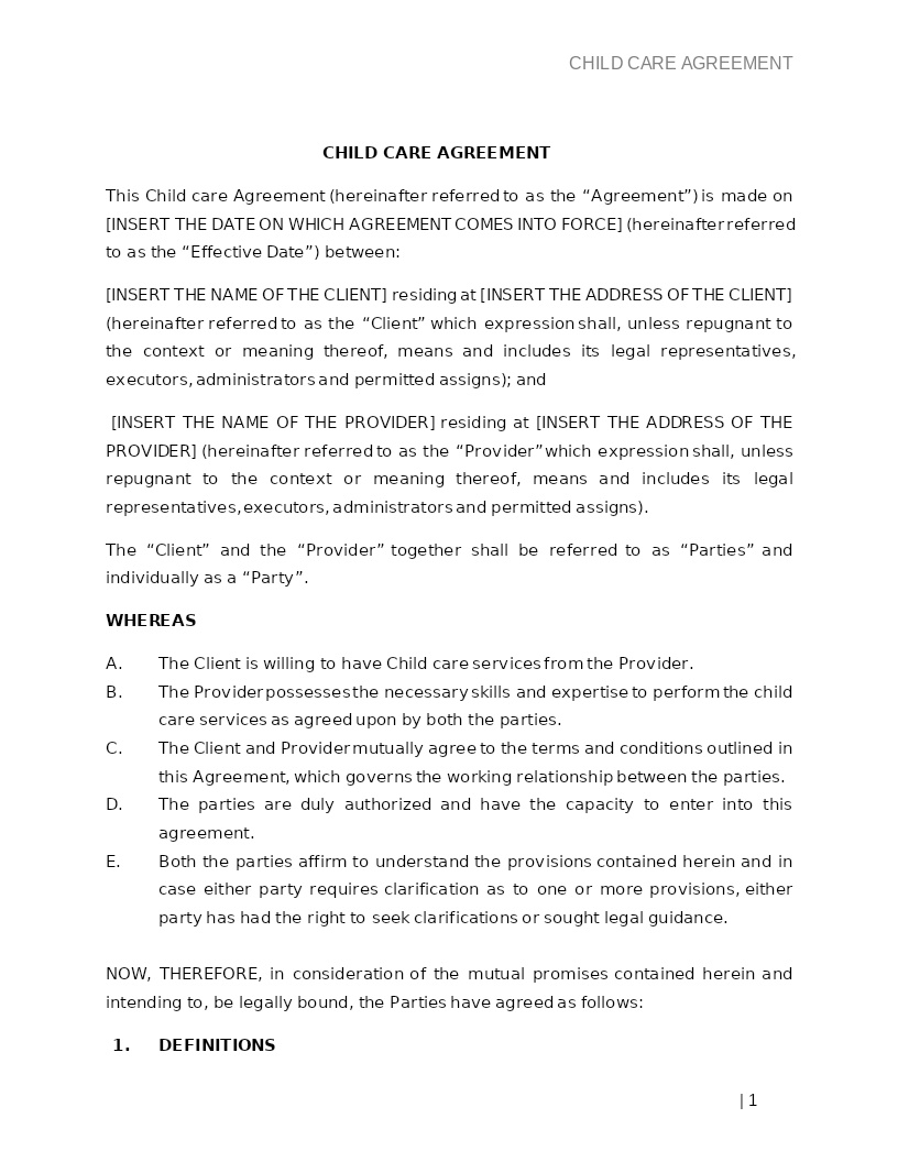 CHILD CARE AGREEMENT