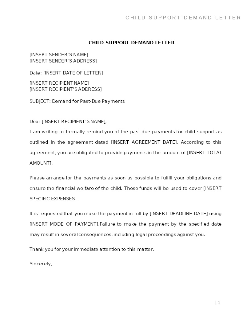 CHILD SUPPORT DEMAND LETTER
