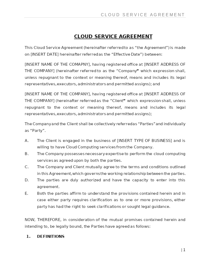 CLOUD SERVICE AGREEMENT