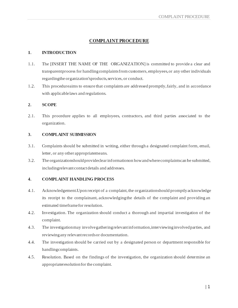 COMPLAINT PROCEDURE