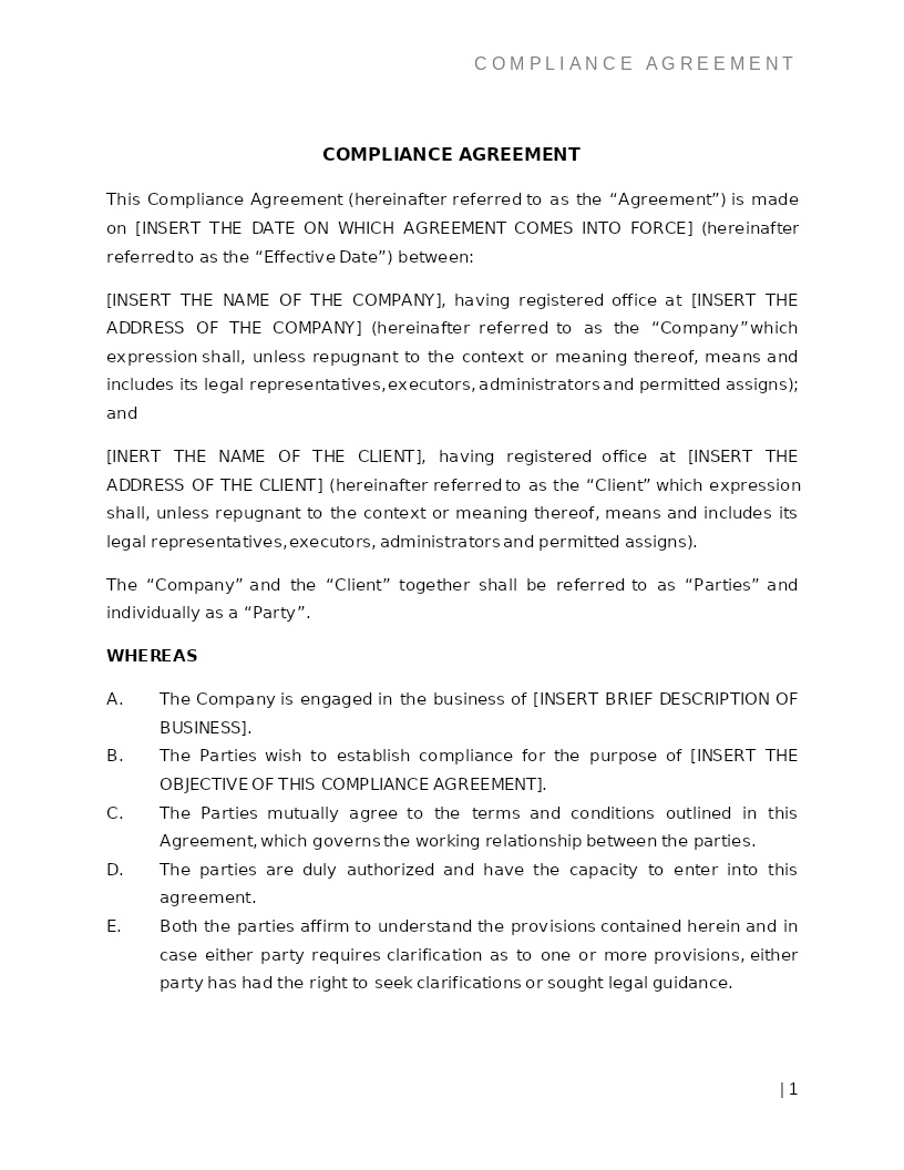 COMPLIANCE AGREEMENT