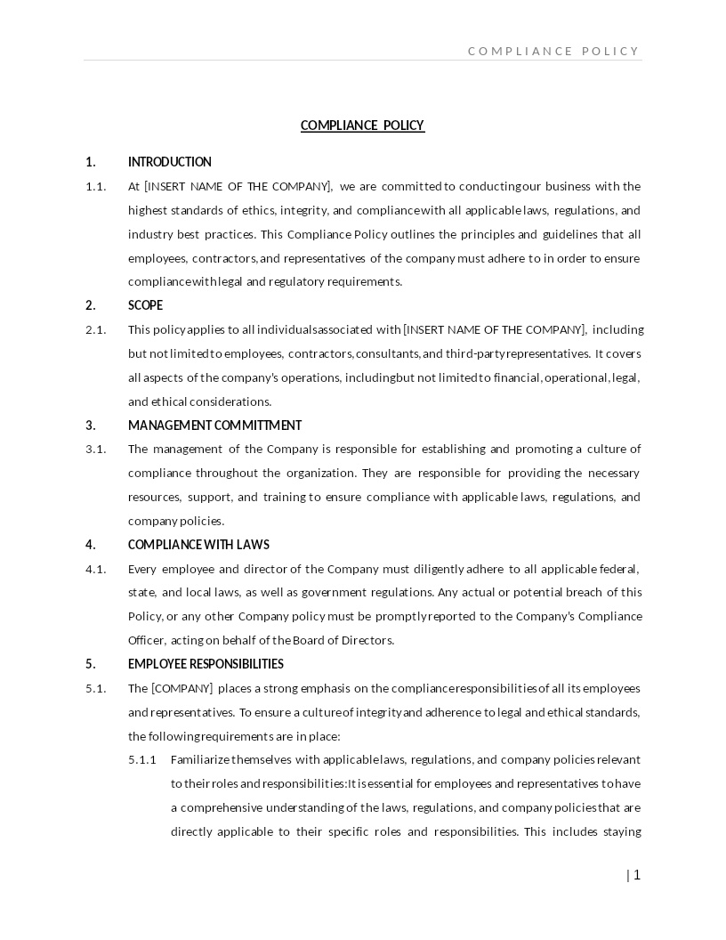 COMPLIANCE POLICY