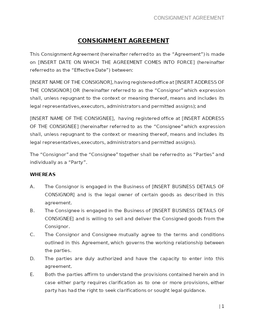 CONSIGNMENT AGREEMENT