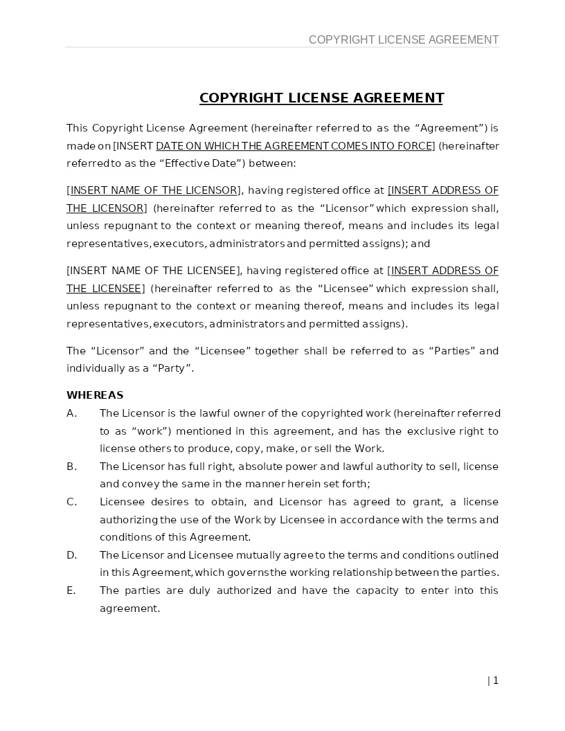 COPYRIGHT LICENSE AGREEMENT