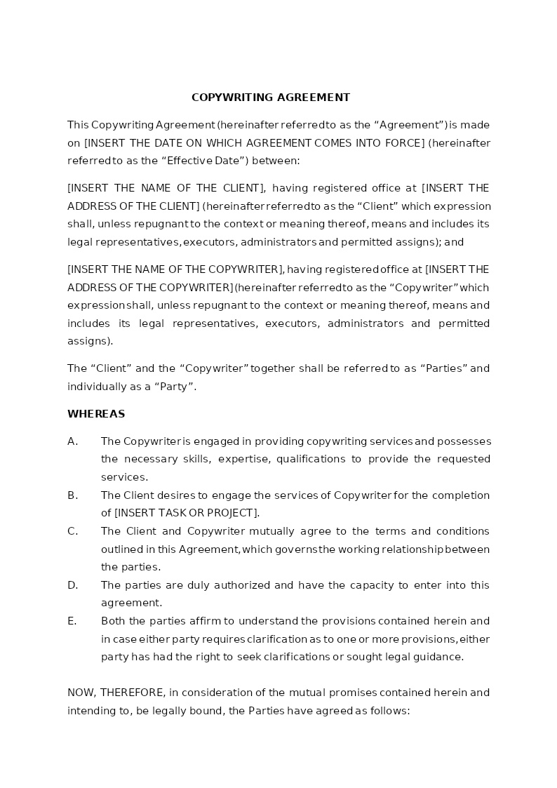 COPYWRITING AGREEMENT