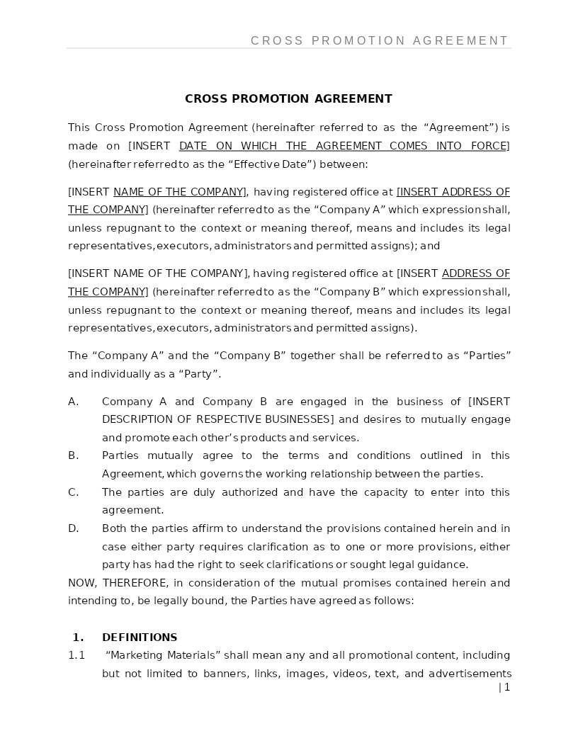 CROSS PROMOTION AGREEMENT
