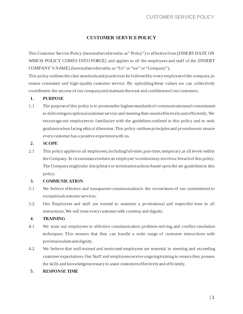 CUSTOMER SERVICE POLICY
