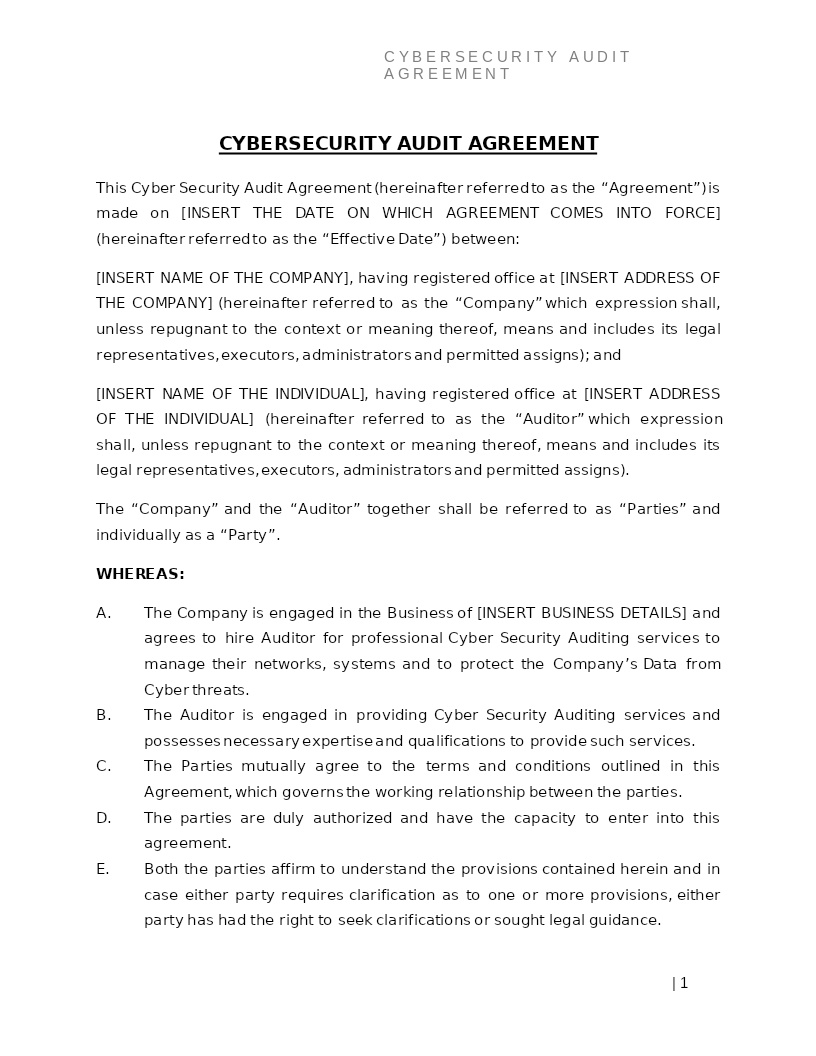 CYBERSECURITY AUDIT AGREEMENT
