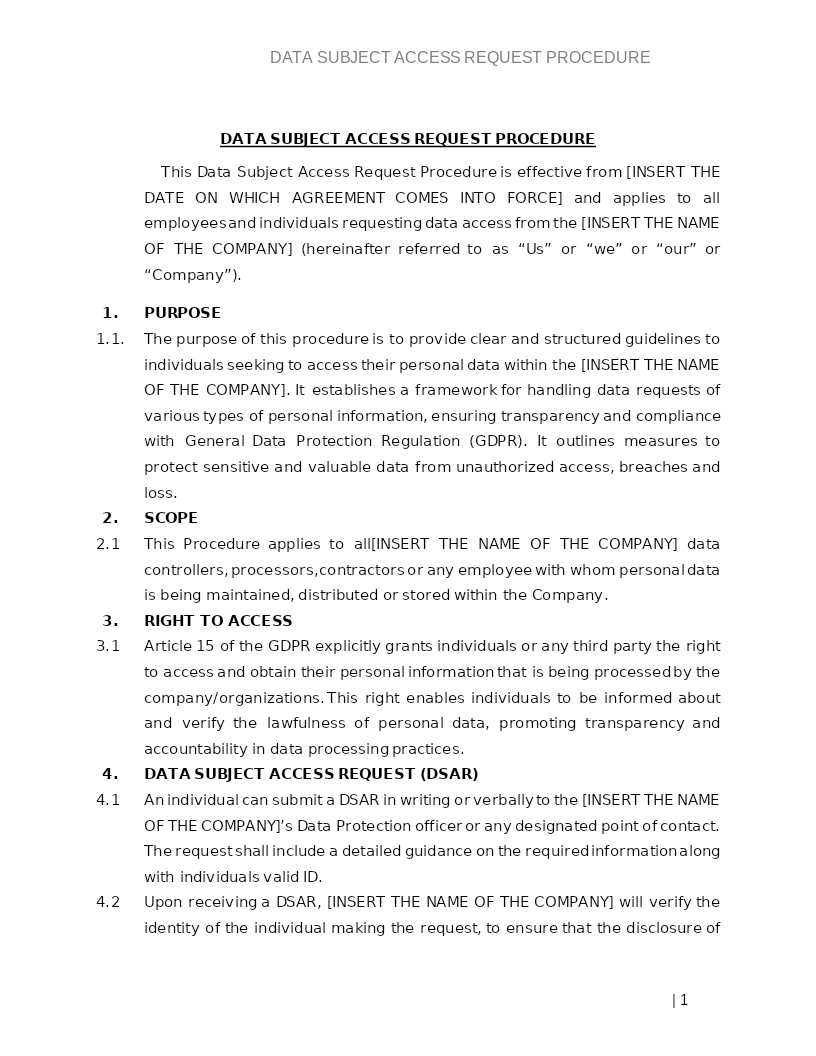 DATA SUBJECT ACCESS REQUEST PROCEDURE