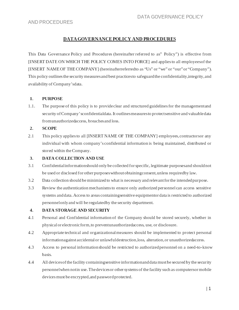DATA GOVERNANCE POLICY AND PROCEDURE