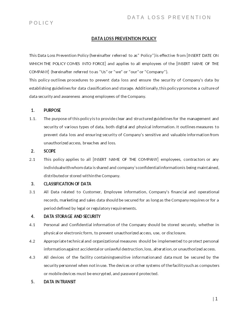 DATA LOSS PREVENTION POLICY