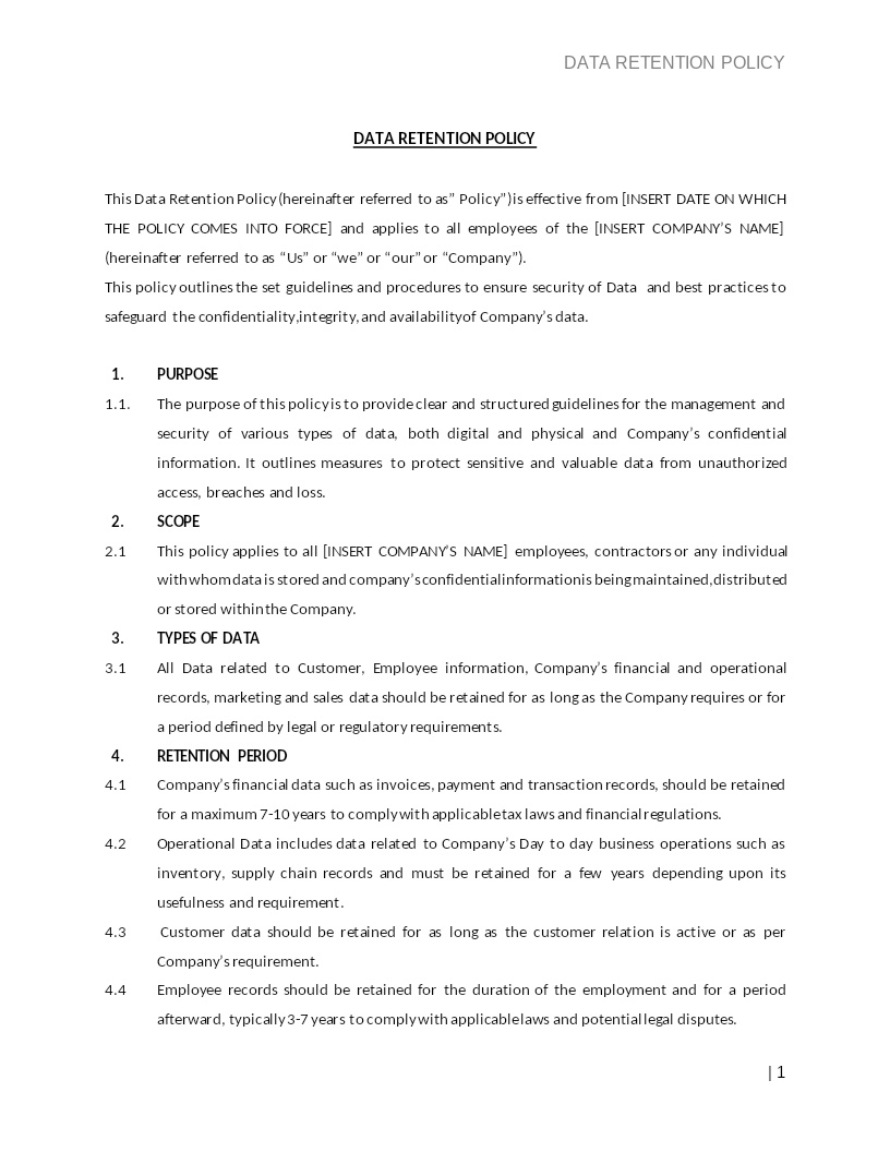 DATA RETENTION POLICY