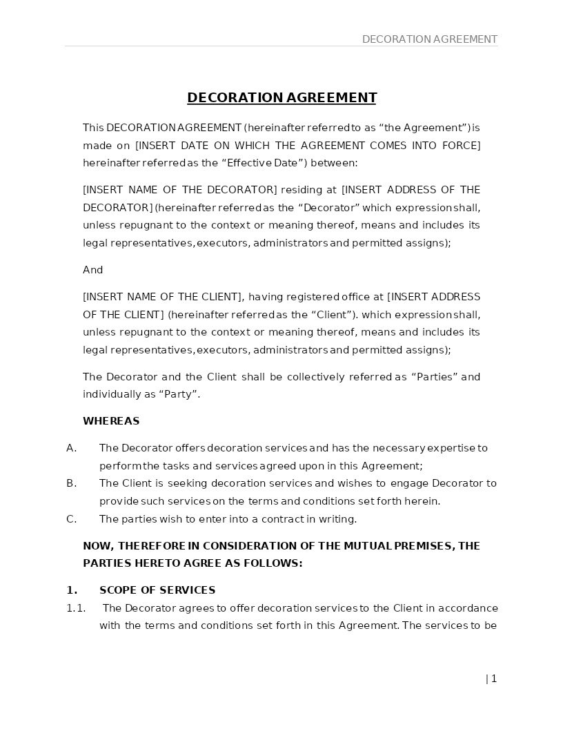 DECORATION AGREEMENT