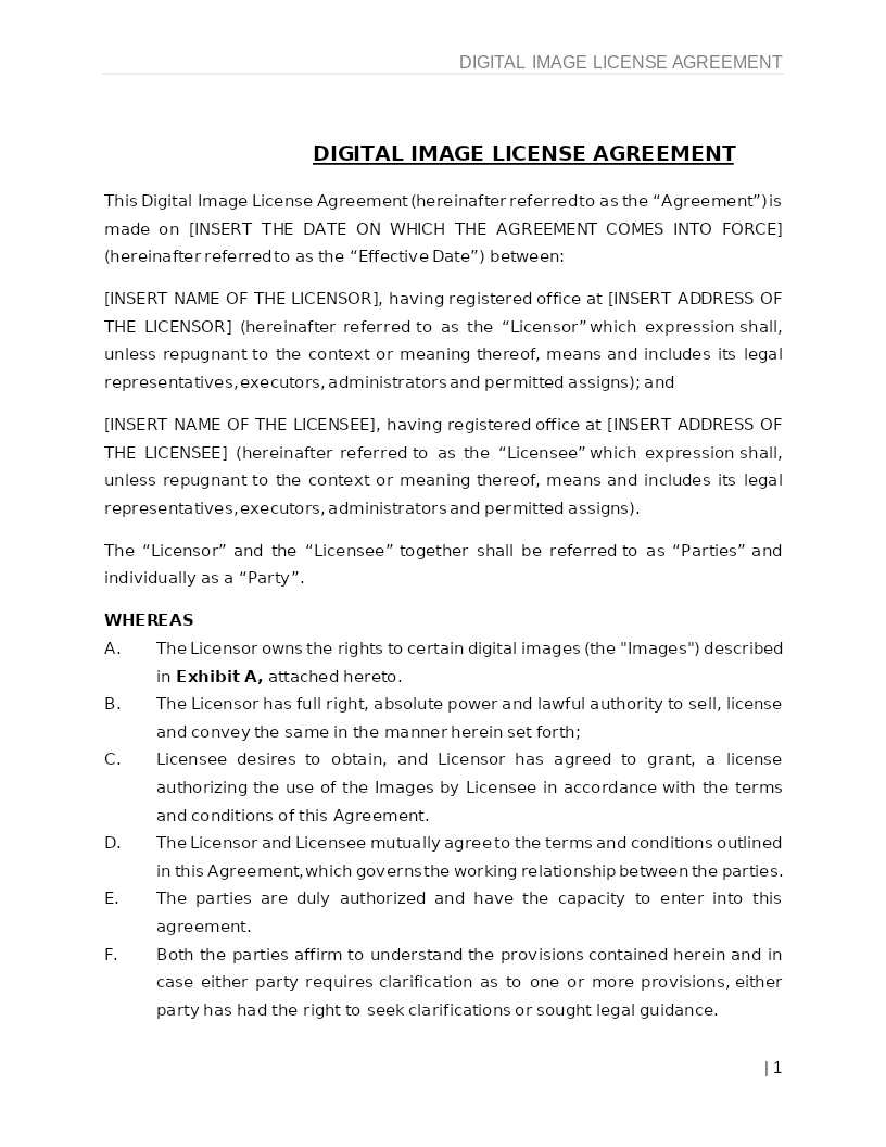 DIGITAL IMAGE LICENSE AGREEMENT