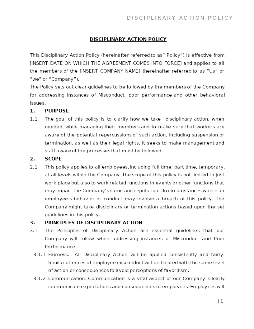DISCIPLINARY ACTION POLICY