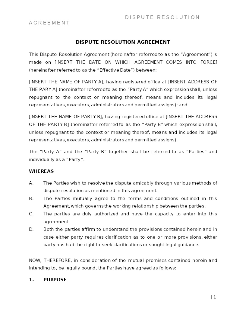 DISPUTES RESOLUTION AGREEMENT