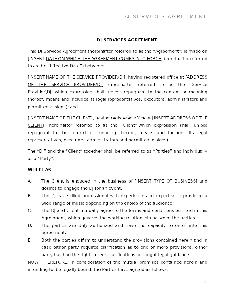 DJ SERVICES AGREEMENT