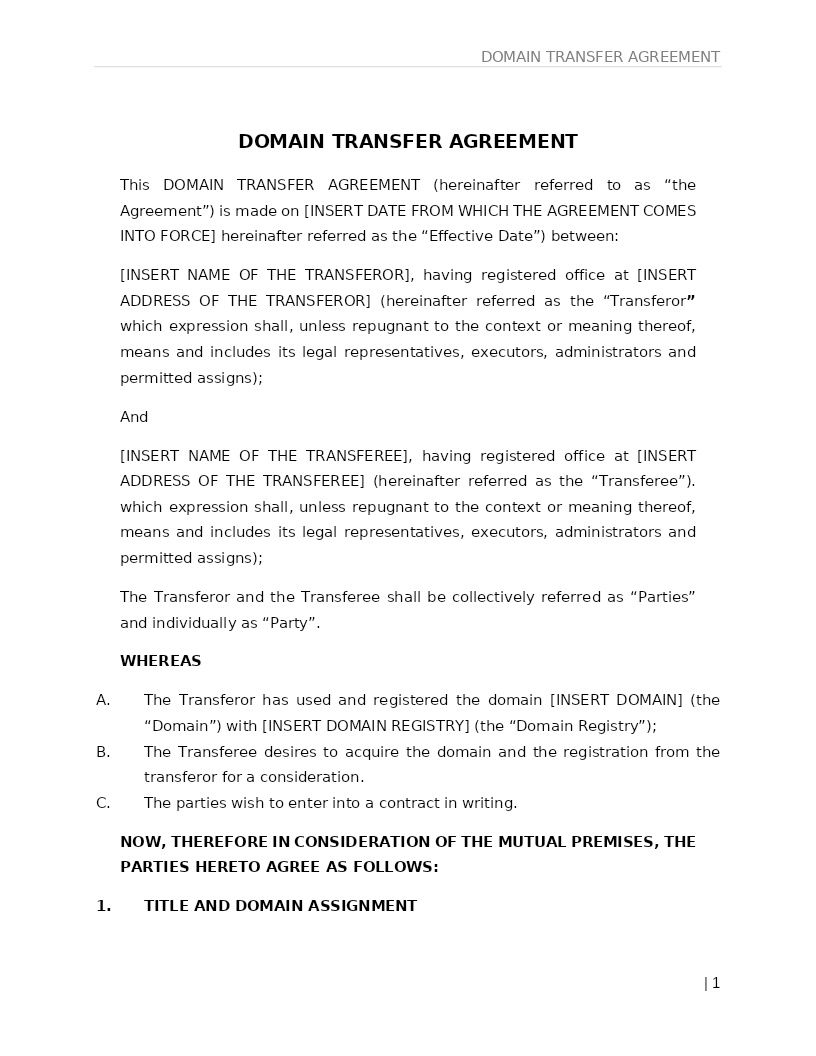 DOMAIN TRANSFER AGREEMENT