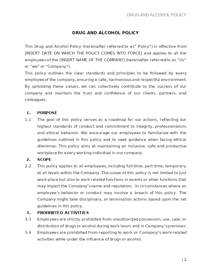 DRUG AND ALCOHOL POLICY