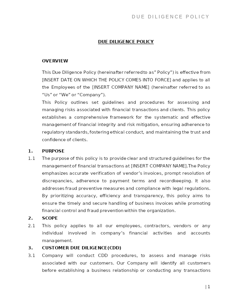 DUE DILIGENCE POLICY