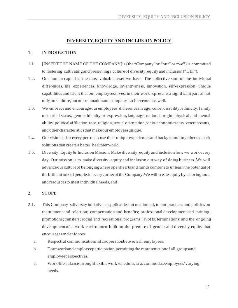 DIVERSITY,EQUITY AND INCLUSION POLICY