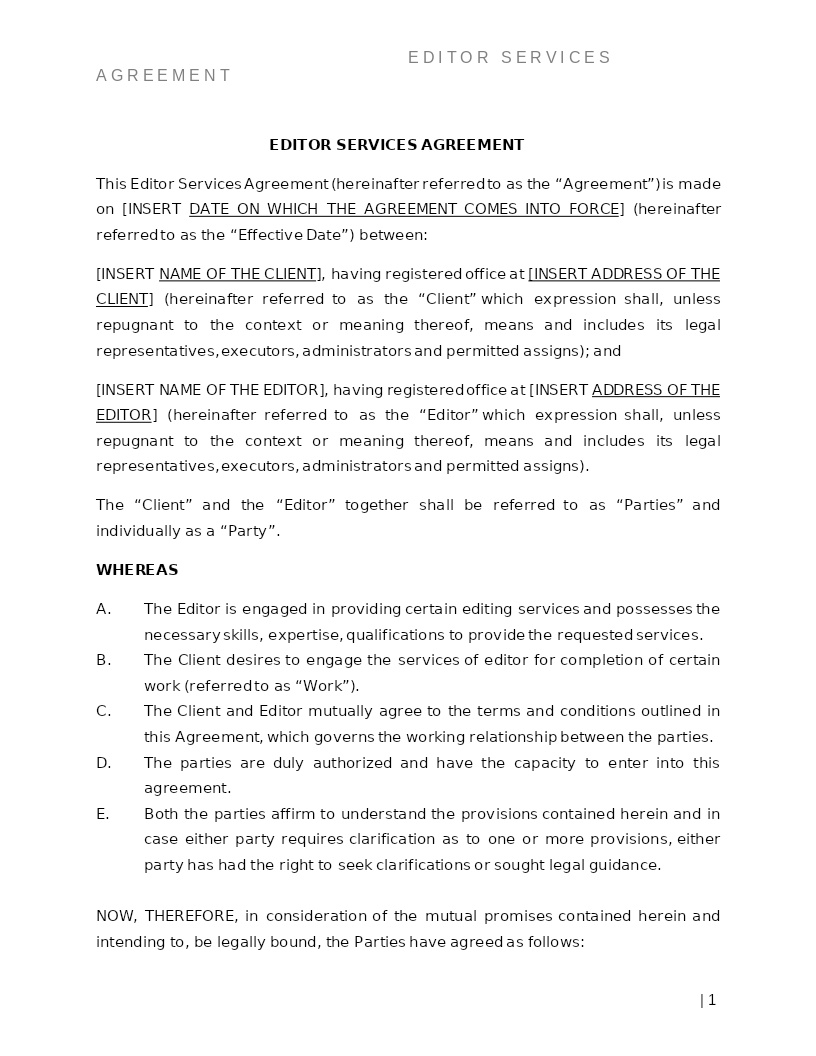 EDITOR SERVICES AGREEMENT