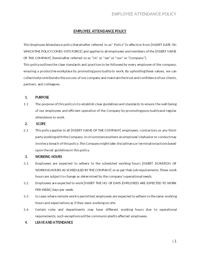EMPLOYEE ATTENDANCE POLICY